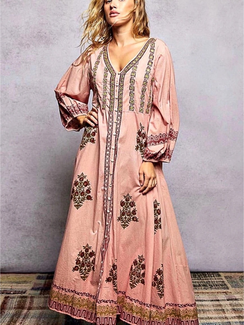 POL Finding Floral Boho Embellished Maxi Dress NWT Size Large